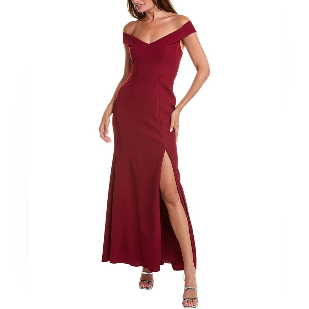 Dessy Collection Off-The-Shoulder Gown in Burgundy